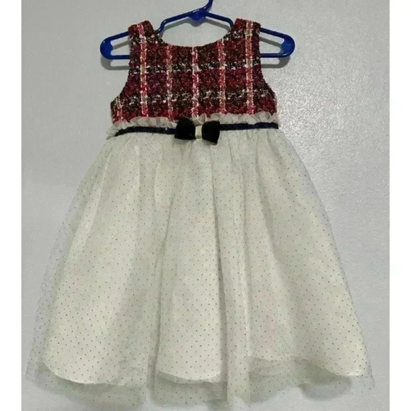 Blueberi Boulevard Baby Girl's Red Gold Blue‎ White Bow Accent dress size 4T - Picture 1 of 6